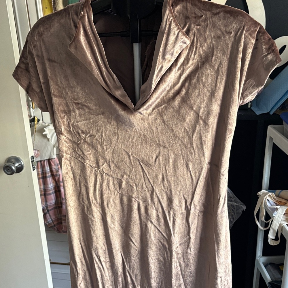 Kay Unger Metallic Taupe/Rose Gold Maxi Dress